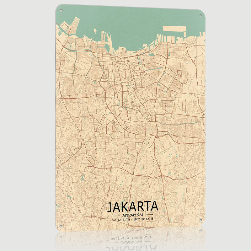 Home Decor Jakarta - โปสเตอร์แผนที่วินเทจกรุงจาการ์ตา งานพิมพ์ศิลปะติดผนังแบบกำหนดเอง ป้ายโลหะวินเทจย้อนยุคสำหรับตกแต่งห้อง ตกแต่งบ้าน ตกแต่งห้องนอน ตกแต่งโรงรถ
