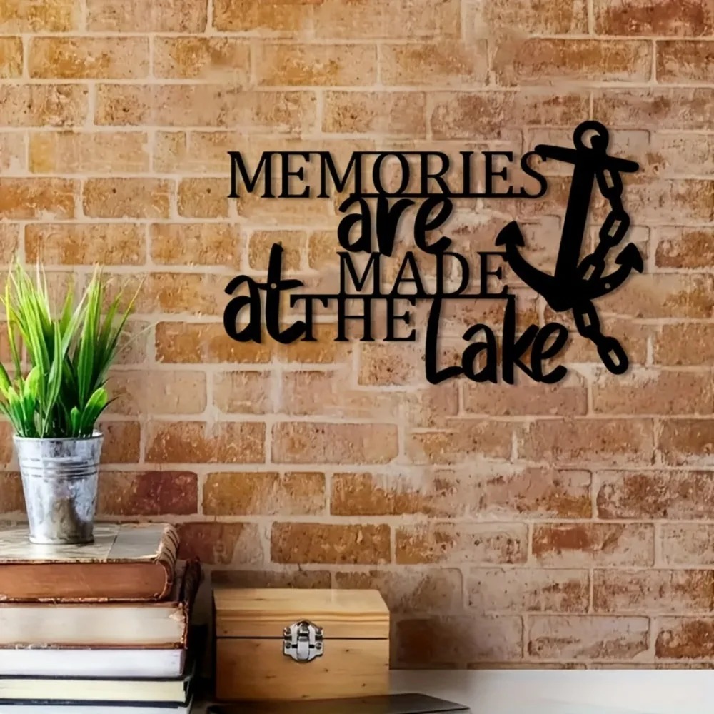 Home Decor Duck - งานศิลปะติดผนังรูปสมอเรือเหล็กสีดำสไตล์เรโทรและเป็ดแมนดาริน พร้อมป้ายโลหะคำคมเกี่ยวกับทะเลสาบสไตล์วินเทจสำหรับตกแต่งบ้าน