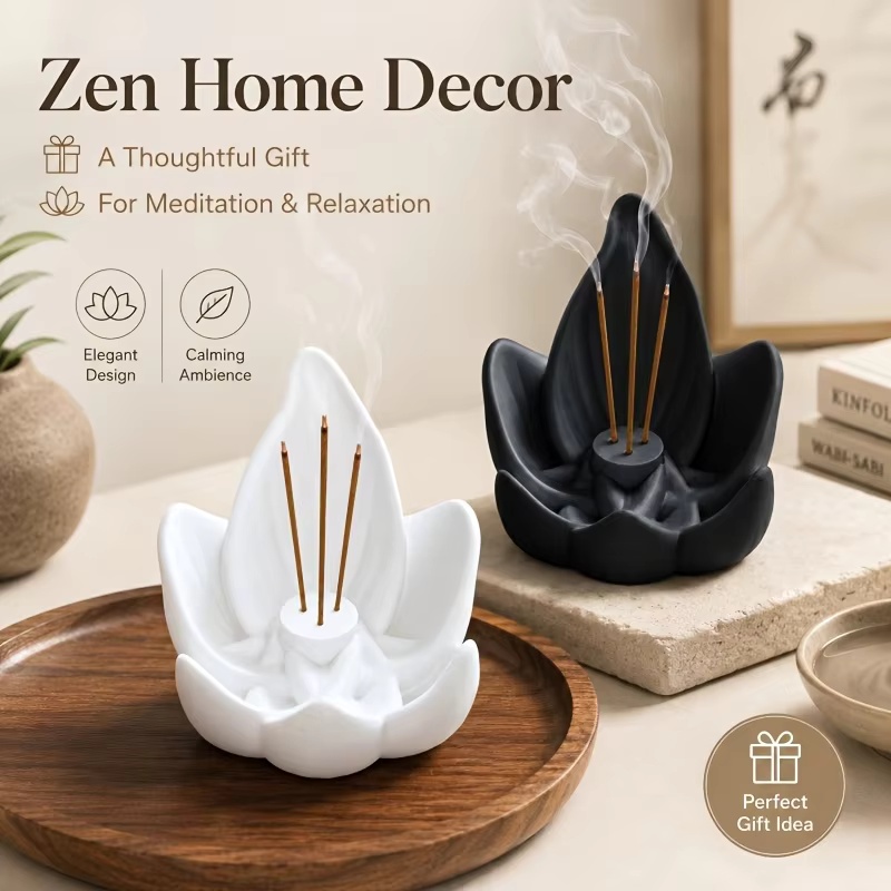 Incense Stick Holder - เตาเผาธูปทรงดอกบัวสไตล์จีนเซน 3 รู วัสดุพลาสติก ที่วางธูปทรงดอกบัว พิมพ์