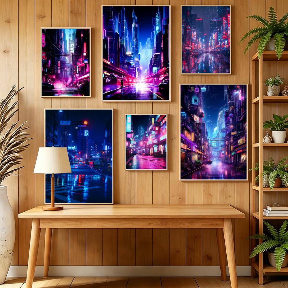 Home Decor Tokyo - โตเกียว นีออน ฟิวเจอร์ริสติก ซิตี้ สตรีท โปสเตอร์