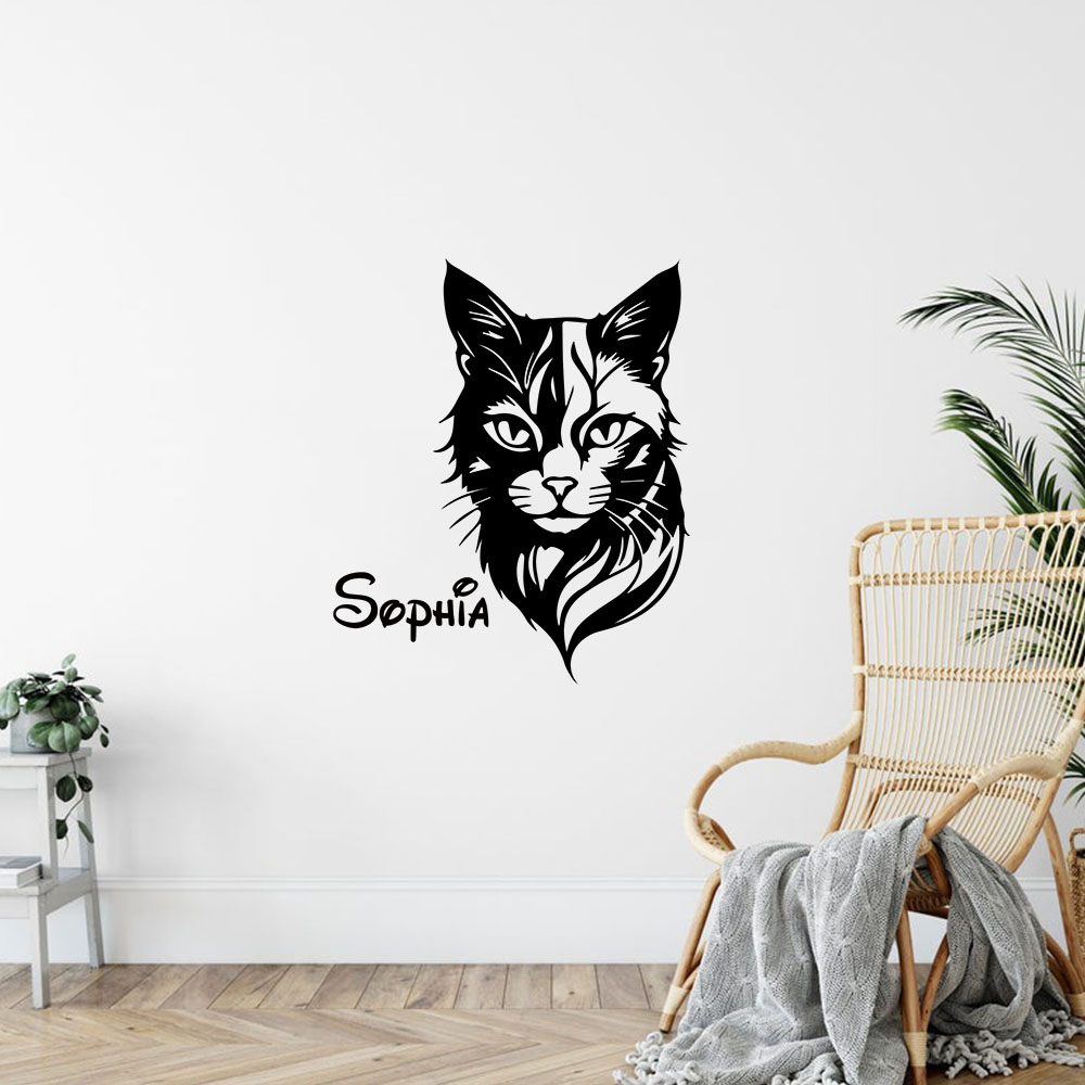 Home Decor Wall Tiles - 1PC แมวน่ารัก ปรับแต่งชื่อได้ ศิลปะติดผนัง สติ๊กเกอร์ติดผนัง วัสดุพีวีซี