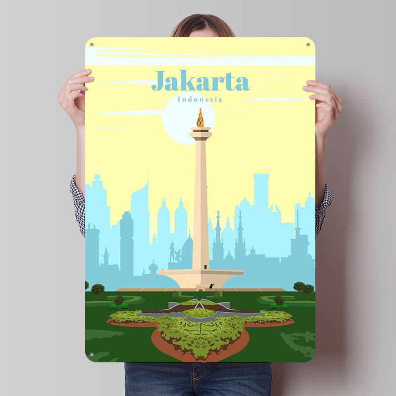Home Decor Jakarta - เดินทางไปจาการ์ตา พิมพ์โปสเตอร์ งานศิลปะติดผนังสไตล์เรโทร ป้ายโลหะวินเทจ สำหรับตกแต่งห้อง ของตกแต่งบ้าน