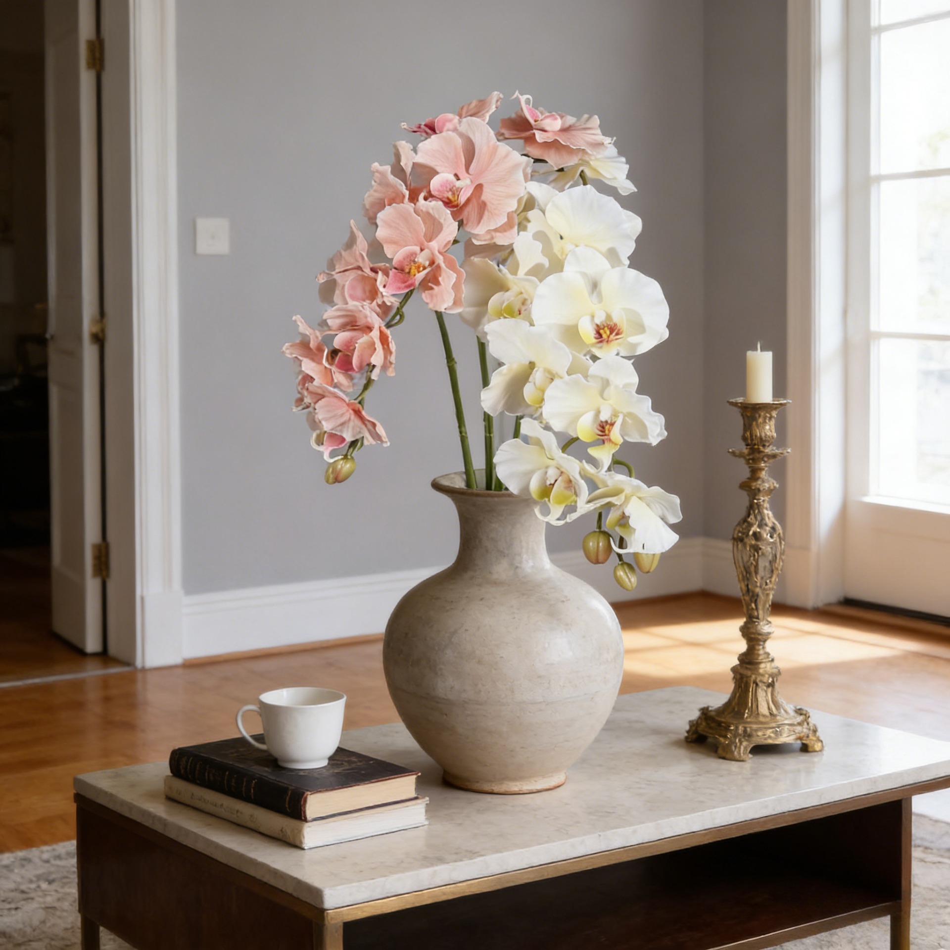 Home Decor Korea - กล้วยไม้ฟาแลนนอปซิสประดิษฐ์สไตล์เกาหลี ขนาด 38.6 นิ้ว 9 หัว