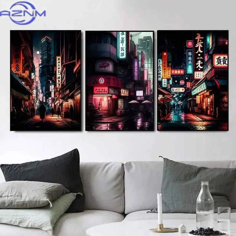 Home Decor Tokyo - ป๊อปนีออนญี่ปุ่นโตเกียวภูมิทัศน์ในเมืองโปสเตอร์พิมพ์ความงามธรรมชาติอะนิเมะการ์ตูนศิลปะบนผนังพิมพ์ผ้าใบตกแต่งบ้าน