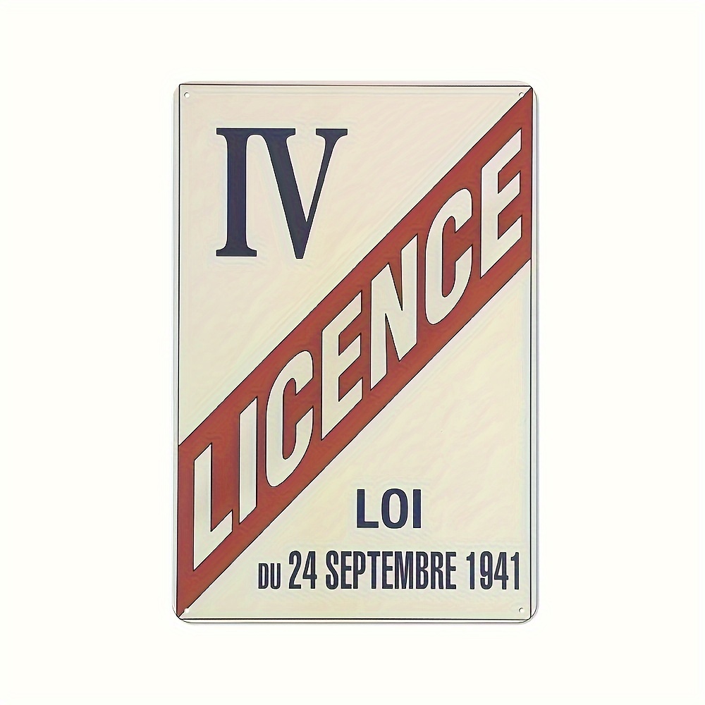 Home Decor White - ป้ายโลหะกฎหมายแอลกอฮอล์ฝรั่งเศส - ป้ายติดผนังสไตล์เรโทร รุ่น Licence IV