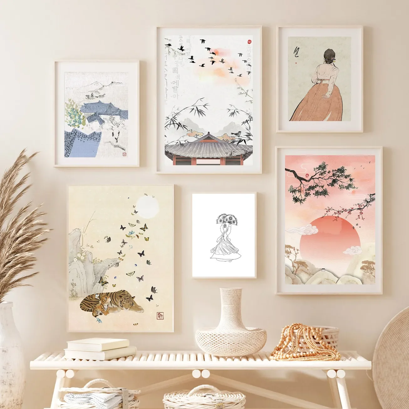 Home Decor Korea - ศิลปะติดผนังสไตล์วินเทจคลาสสิกเกาหลีเอเชียแบบดั้งเดิมฮันบก HD ผ้าใบโปสเตอร์บ้านห้องนั่งเล่นตกแต่งห้องนอน