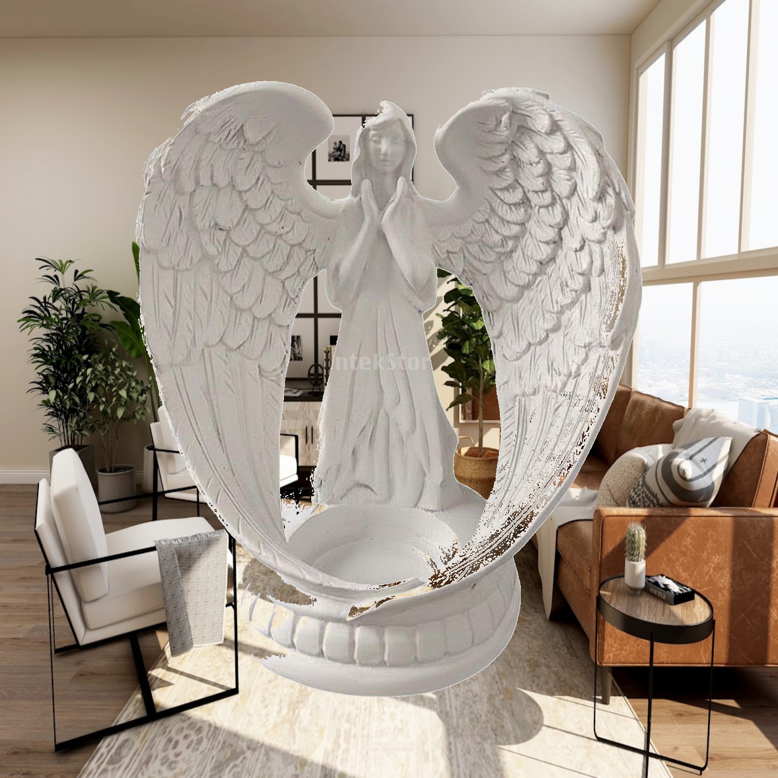 Home Decor White - รูปปั้นนางฟ้าเรซินสีขาว ดีไซน์นอร์ดิก ที่วางเทียนปีกนางฟ้า สร้างบรรยากาศโรแมนติก เหมาะสำหรับงานแต่งงาน ห้องนั่งเล่น