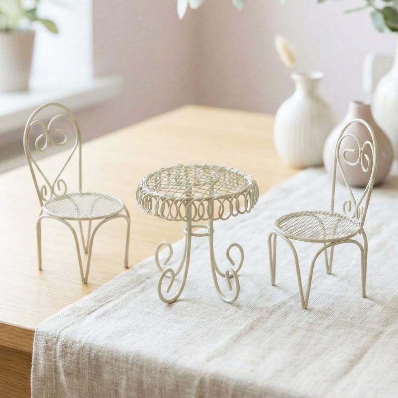 Home Decor Solution - 1/3 ชิ้น ของตกแต่งสวนบ้านตุ๊กตา อุปกรณ์ประกอบฉาก โต๊ะ เก้าอี้จิ๋ว