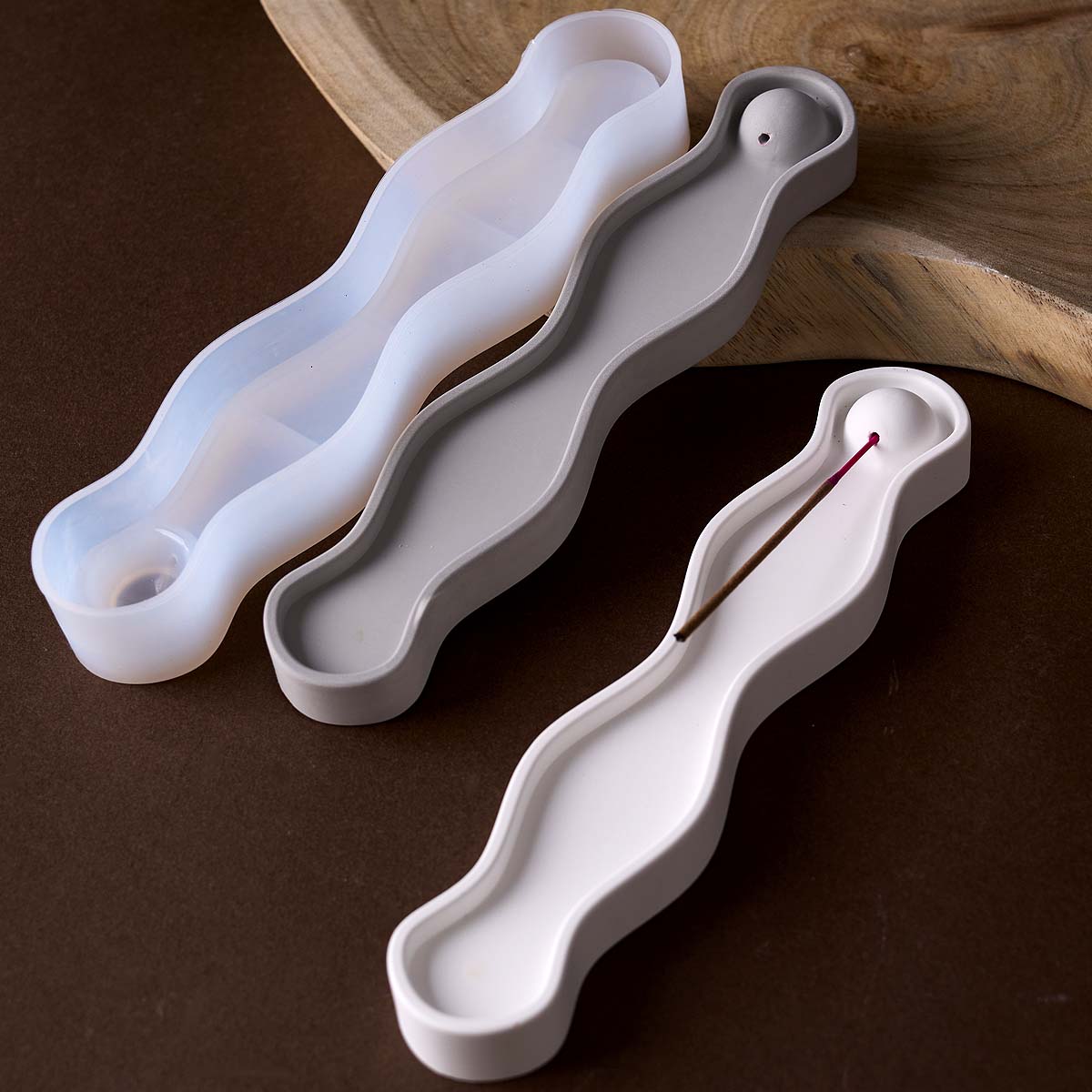 Home Decor Humacao - Wave ยาวธูปใส่ถาดแม่พิมพ์ซิลิโคน DIY ธูป Sticks ฐานหล่อแม่พิมพ์ปูนปลาสเตอร์อีพ็อกซี่เรซิ่นหัตถกรรมตกแต่งบ้าน