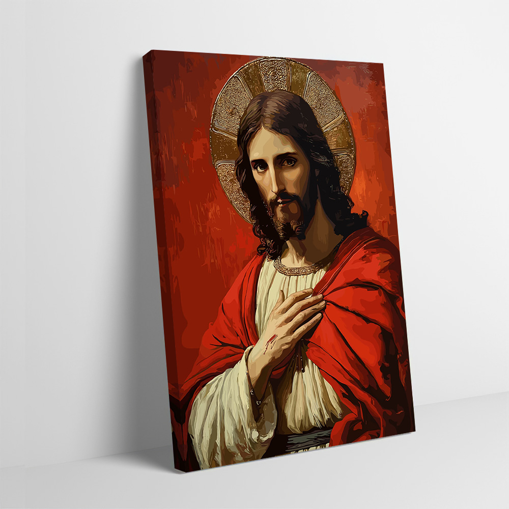 Home Decor Jesus - ภาพพระเยซูคริสต์พร้อมวงแหวนแสง โปสเตอร์ภาพพิมพ์บนผ้าใบแบบกำหนดเองได้ ของขวัญสำหรับตกแต่งบ้านและของตกแต่งผนัง