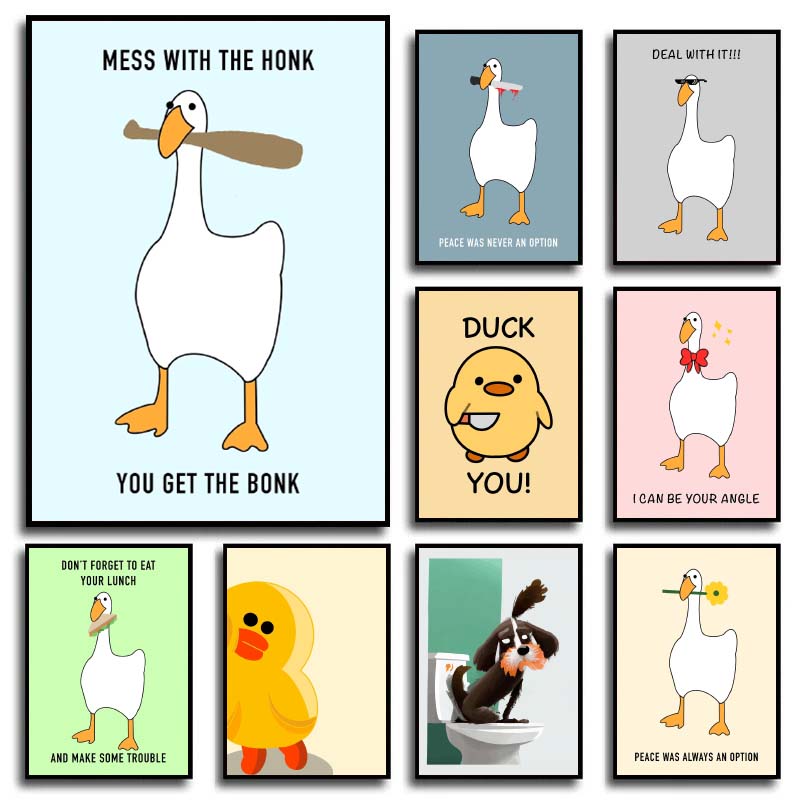 Home Decor Duck - โปสเตอร์และภาพพิมพ์ลายมีมตลกๆ รูปห่าน เป็ด กบ หมู แบบไม่มีกรอบ
