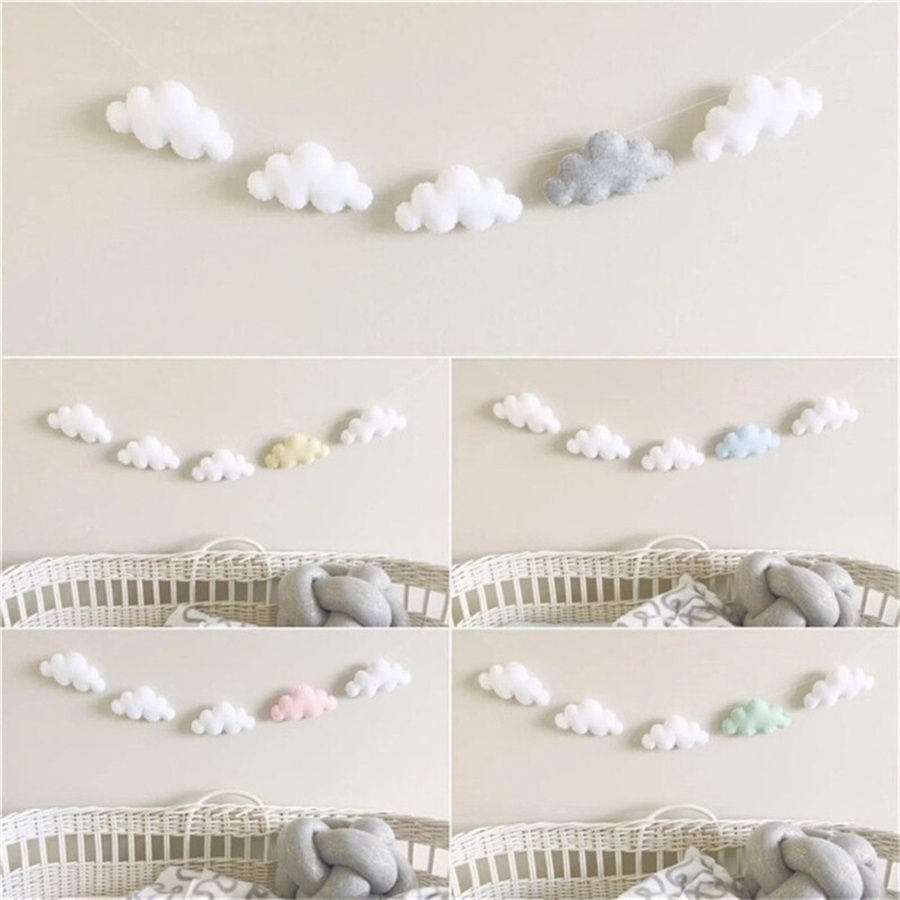 Home Decor Korea - Nordic Felt Cloud Garlands String แขวนผนังตกแต่งห้องเด็กเตียงเด็กผ้าม่านแขวนเครื่องประดับแบนเนอร์