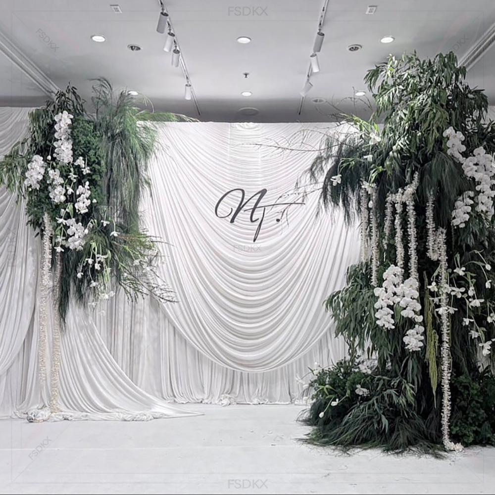ผ้าม่านฉากหลังงานแต่งงาน ผ้าไห - Home Decor White บทวิจารณ์และราคา